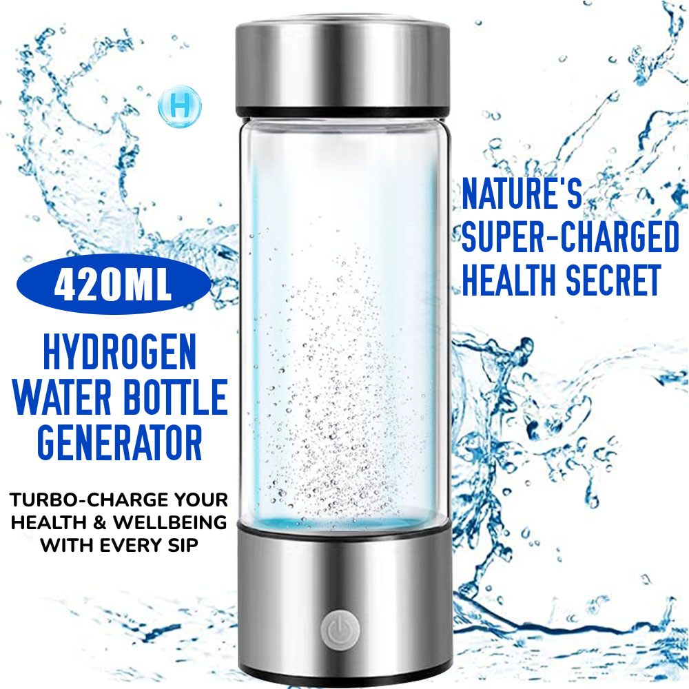 Hydrogen Water Bottle Generator 420ml Ioniser Health Drink 1200mAh-Genie Health+Beauty Store