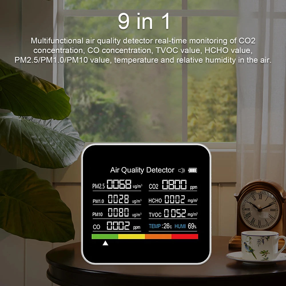 Air Quality Monitor 9-in-1 CO2 Meter Temperature Humidity Carbon Dioxide Detector-air quality monitor-Genie Health+Beauty Store