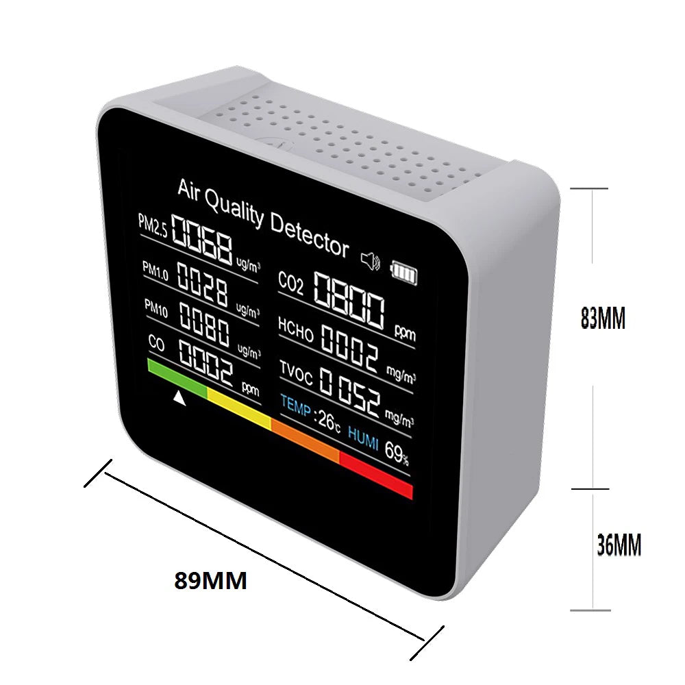 Air Monitor Air Quality 9-in-1 CO2 Meter Temperature & Humidity Carbon Dioxide Detector