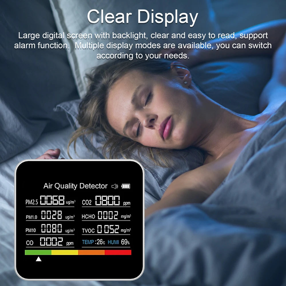 Air Quality Monitor 9-in-1 CO2 Meter Temperature Humidity Carbon Dioxide Detector-air quality monitor-Genie Health+Beauty Store