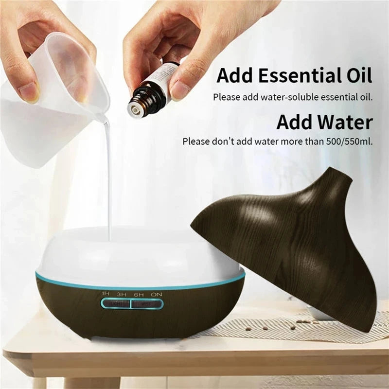 Aroma Diffuser Large 550ml Classic Wood USB Essential Oils 7 LED Lights Remote Control