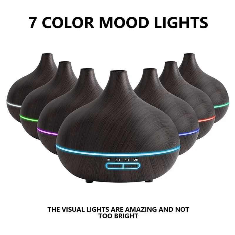 Aroma Diffuser Large 550ml Classic Wood USB Essential Oils 7 LED Lights Remote Control