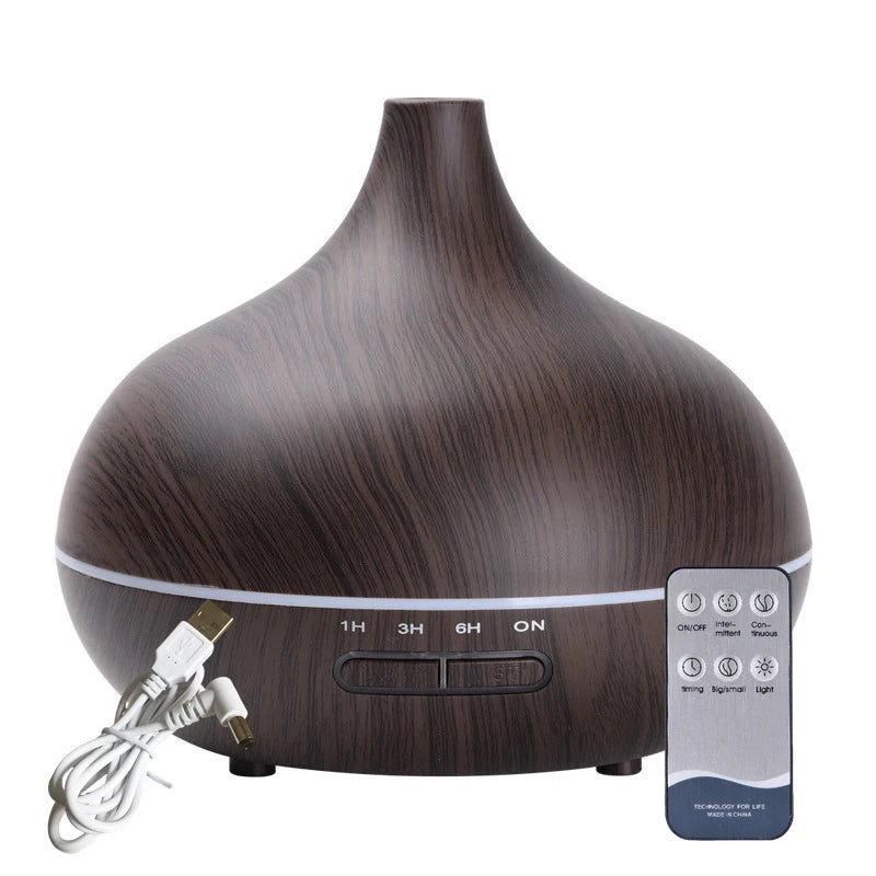 Aroma Diffuser Large 550ml Classic Wood USB Essential Oils 7 LED Lights Remote Control