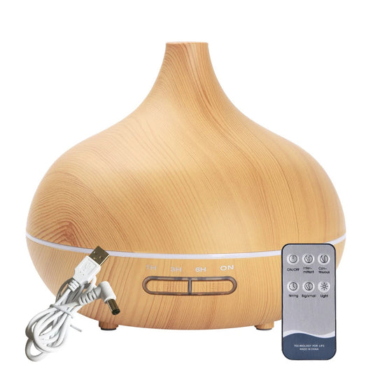 Aroma Diffuser Large 550ml Classic Wood USB Essential Oils 7 LED Lights Remote Control