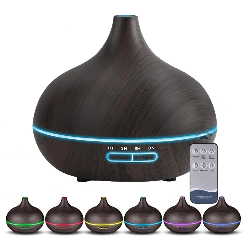 Aroma Diffuser Large 550ml Classic Wood USB Essential Oils 7 LED Lights Remote Control