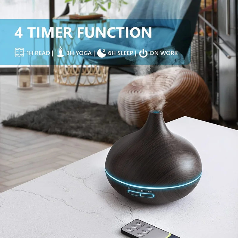 Aroma Diffuser Large 550ml Classic Wood USB Essential Oils 7 LED Lights Remote Control