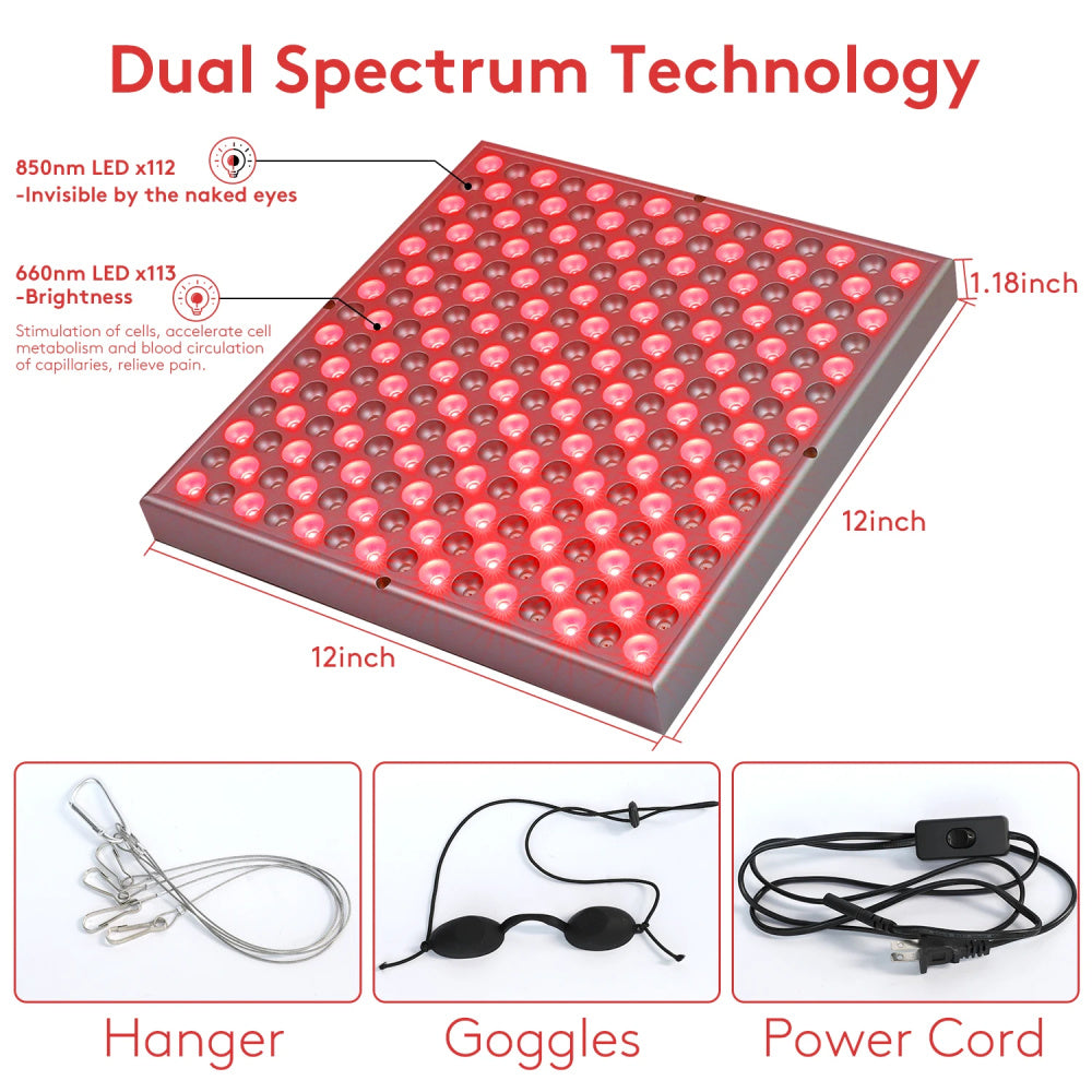 Red Light Panel 225 LEDs Infrared Therapy Panel Skin Repair Anti-Ageing Pain Relief 31cm / 12inch-red light therapy-Genie Health+Beauty Store