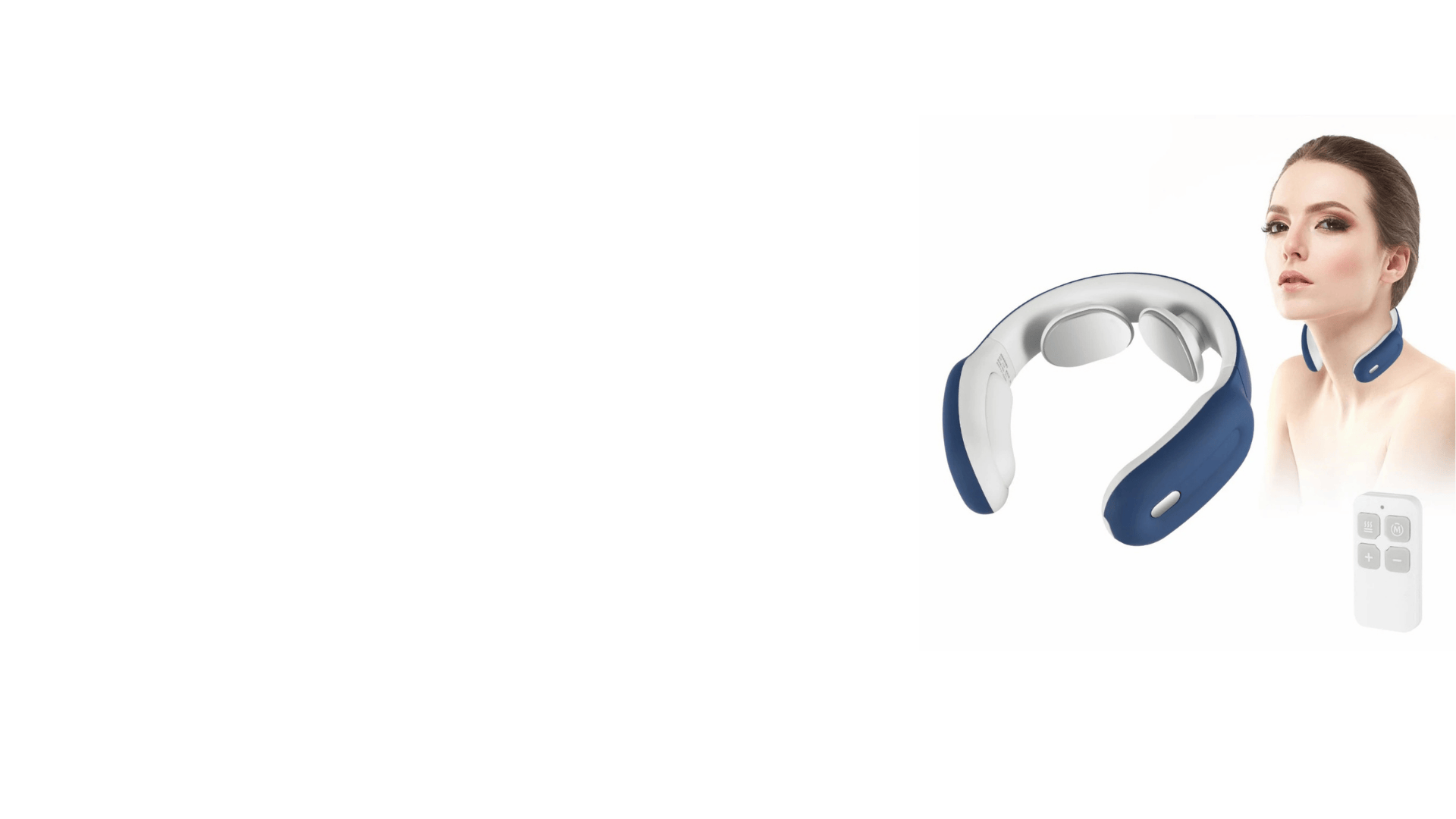 Woman wearing a blissful pain relief massager from Genie Superhealth Store migraine headache neck relief