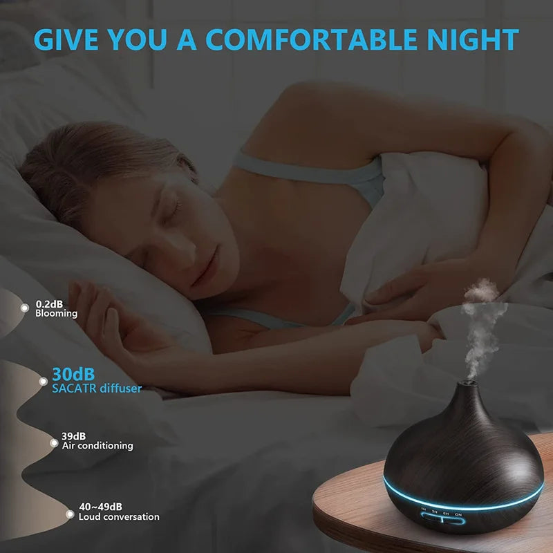 Aroma Diffuser Large 550ml Classic Wood USB Essential Oils 7 LED Lights Remote Control