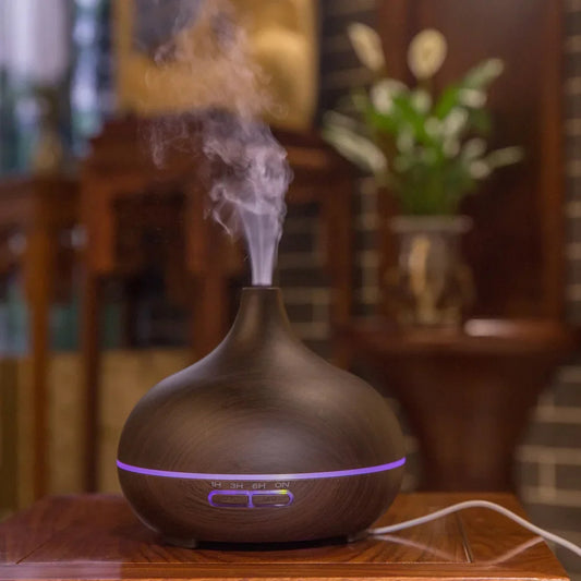 Aroma Diffuser Large 550ml Classic Wood USB Essential Oils 7 LED Lights Remote Control