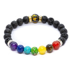 Chakra Energy Consciousness Beaded Bracelet with Lava Stones and Info Card