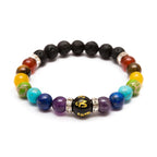 Chakra Energy Consciousness Beaded Bracelet with Lava Stones and Info Card