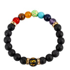 Chakra Energy Consciousness Beaded Bracelet with Lava Stones and Info Card