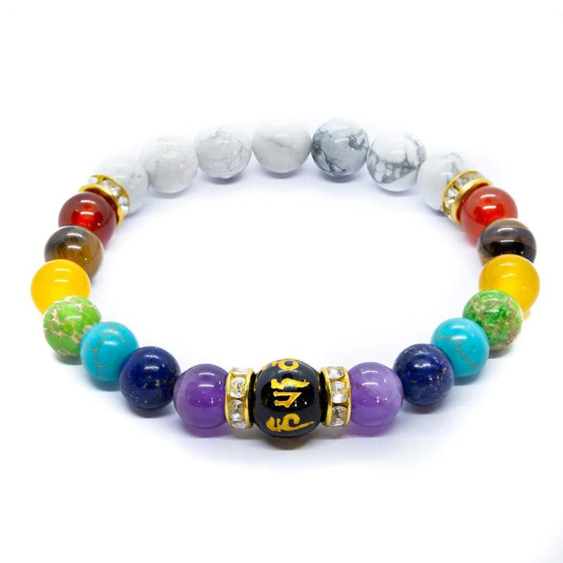 Chakra Energy Consciousness Beaded Bracelet with Lava Stones and Info Card