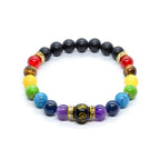 Chakra Energy Consciousness Beaded Bracelet with Lava Stones and Info Card