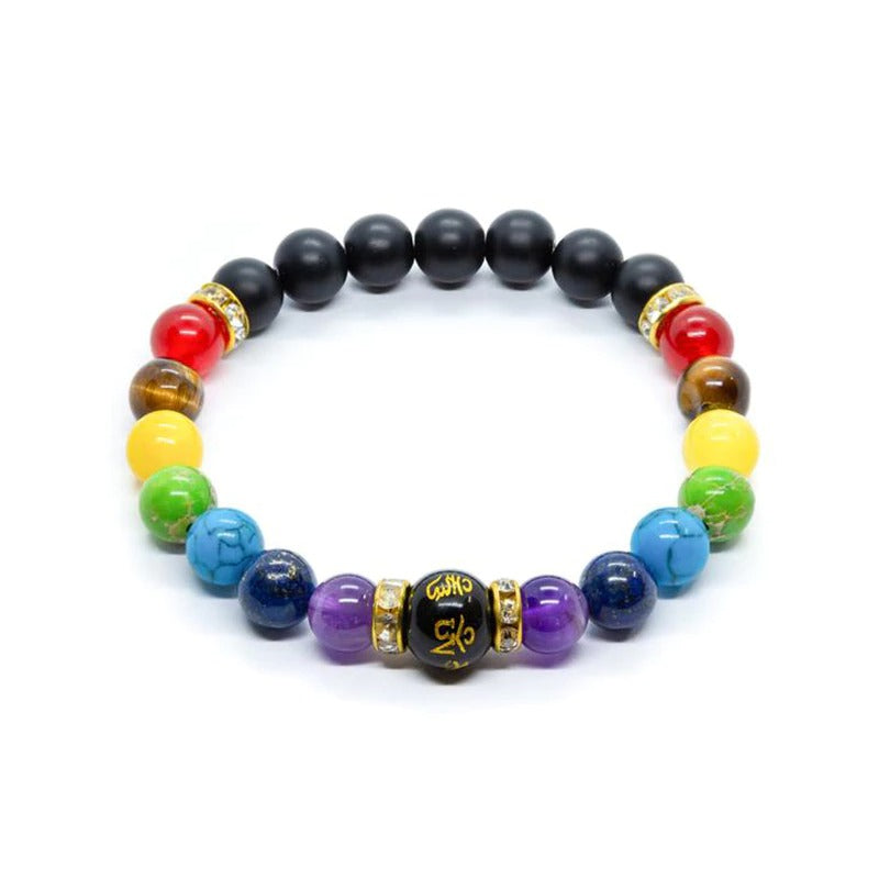 Chakra Energy Consciousness Beaded Bracelet with Lava Stones and Info Card
