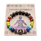 Chakra Energy Consciousness Beaded Bracelet with Lava Stones and Info Card