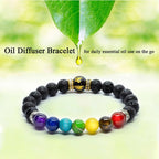 Chakra Energy Consciousness Beaded Bracelet with Lava Stones and Info Card