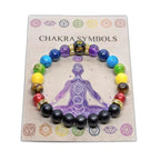 Chakra Energy Consciousness Beaded Bracelet with Lava Stones and Info Card
