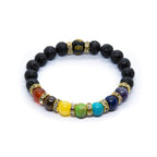 Chakra Energy Consciousness Beaded Bracelet with Lava Stones and Info Card