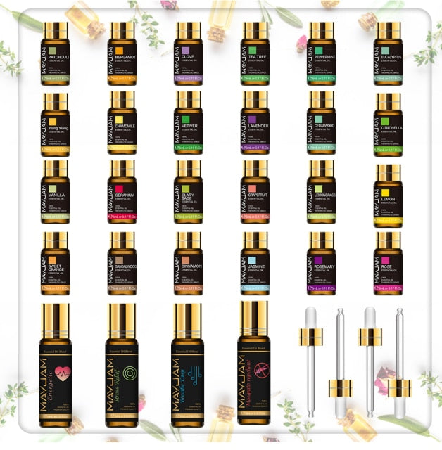 Essential Oils Gift Box 28-pcs Value Set With 4 Refillable Rollers 4 Droppers