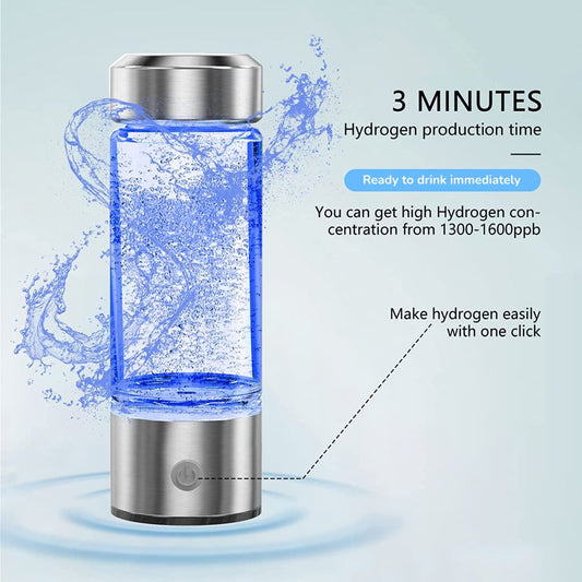 Hydrogen Water Bottle Maker 420ml Generator Ioniser Health Drink 1200mAh