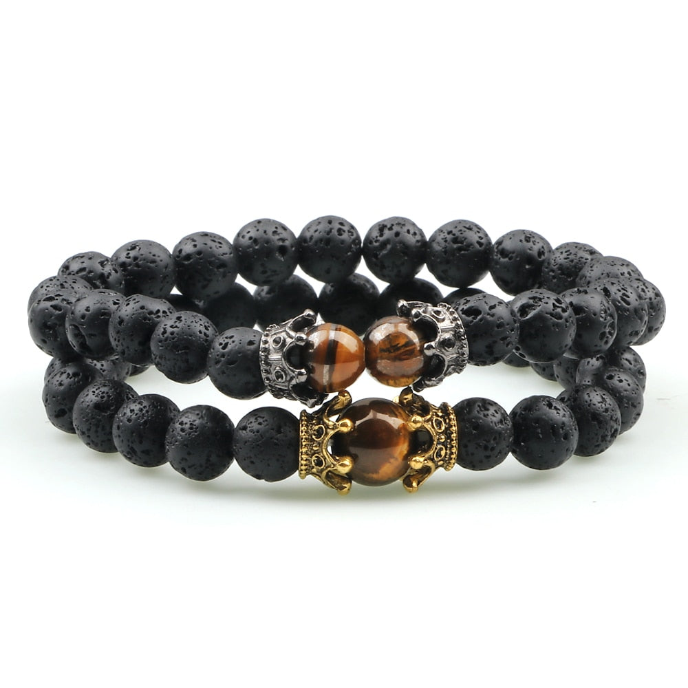 Lava Stones Power Bracelet Consciousness Tiger's Eye Fortune Lucky Charm-Lava Rock Natural Tiger's Eye bracelet-Genie Health+Beauty Store