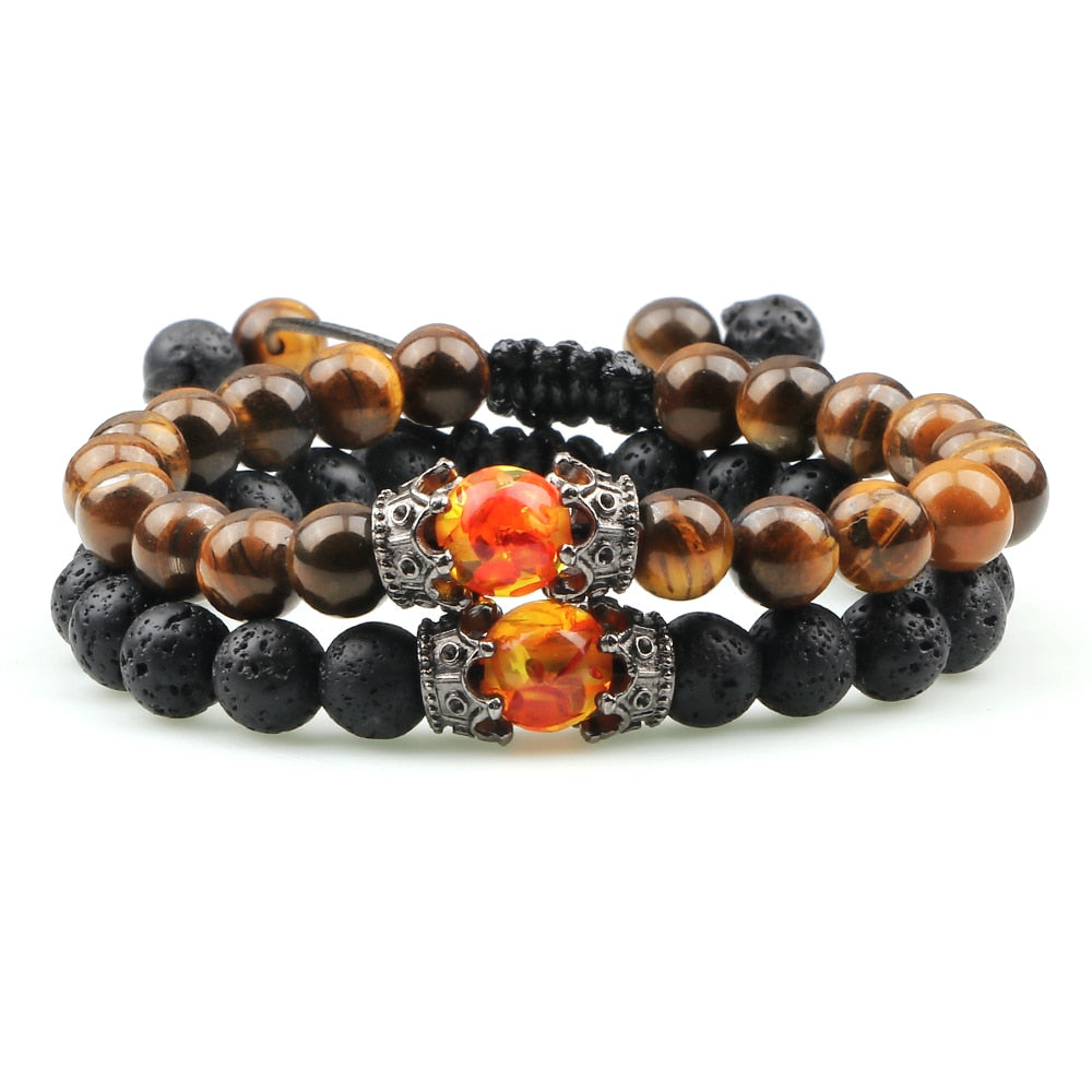 Lava Stones Power Bracelet Consciousness Tiger's Eye Fortune Lucky Charm-Lava Rock Natural Tiger's Eye bracelet-Genie Health+Beauty Store
