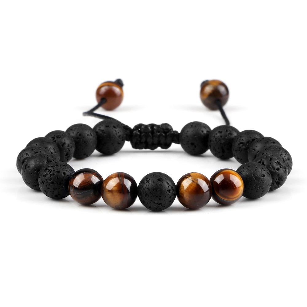 Lava Stones Power Bracelet Consciousness Tiger's Eye Fortune Lucky Charm-Lava Rock Natural Tiger's Eye bracelet-Genie Health+Beauty Store