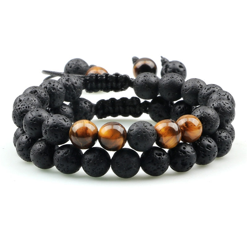Lava Stones Power Bracelet Consciousness Tiger's Eye Fortune Lucky Charm-Lava Rock Natural Tiger's Eye bracelet-Genie Health+Beauty Store