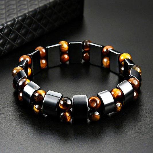 Healing Stones Energy Consciousness Bracelet / Tiger's Eye / Hematite / Frosted Agate
