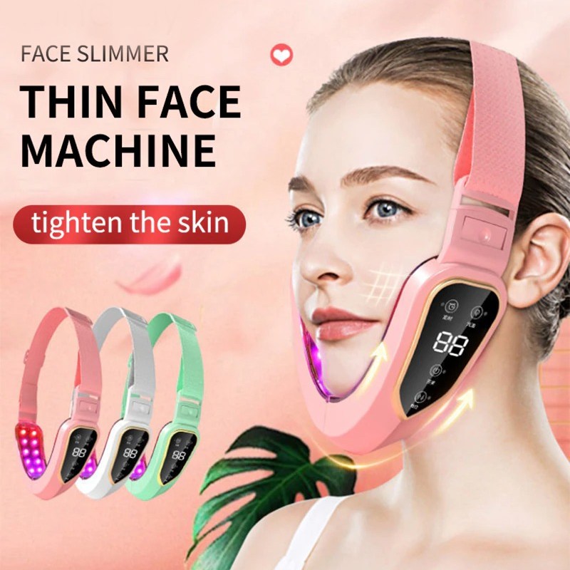 Red Light Face Neck Photon Beauty Face Slimming Vibration Therapy for Double-Chins & Wrinkles