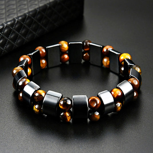 Healing Stones Energy Consciousness Bracelet / Tiger's Eye / Hematite / Frosted Agate